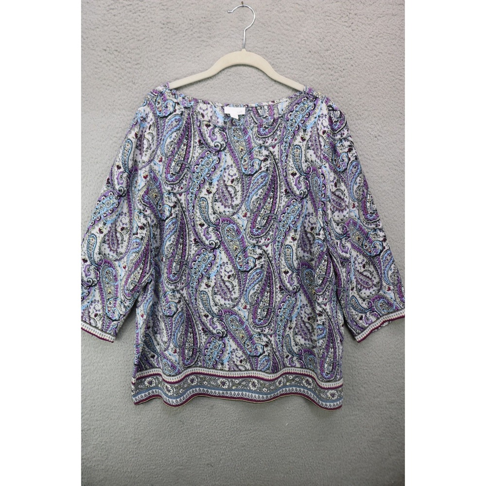 J.Jill 3/4 Wide Sleeve Purple Paisley Tunic-Size XL-Layered-Silky-Office-Career